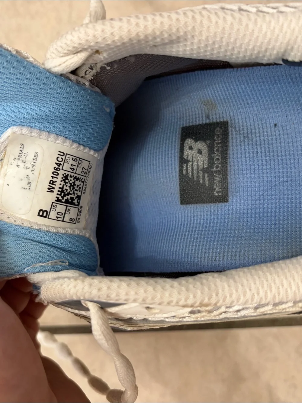 New Balance White and Light Blue Athletic Sneakers